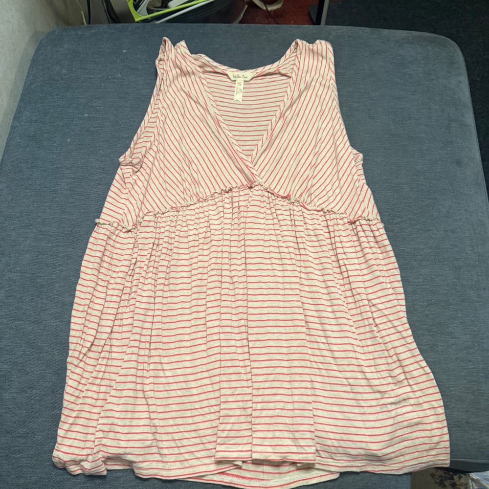 Matilda Jane Red White Striped Sleeveless Babydoll Top Ruffle Empire Waist XXL